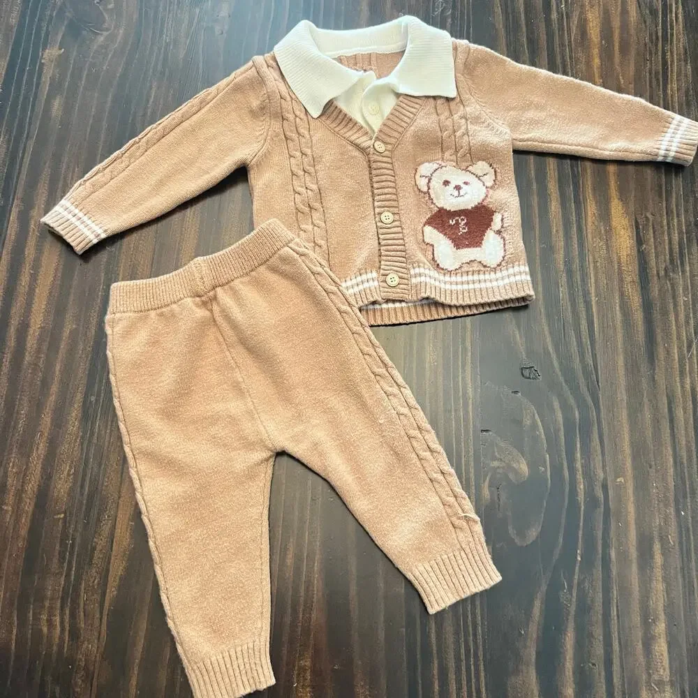 Teddy Bear Knit Sweater Set Top and Pants Size 9-12mo